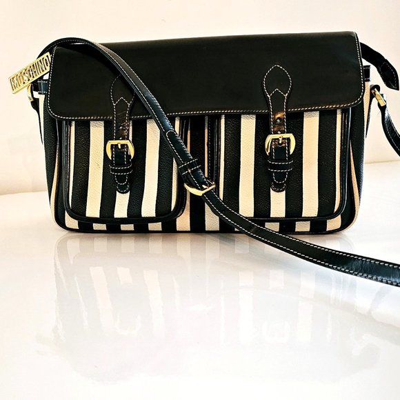 MOSCHINO Bag. Moschino by Redwall Vintage Cream & Black Striped Print - Picture 3 of 13